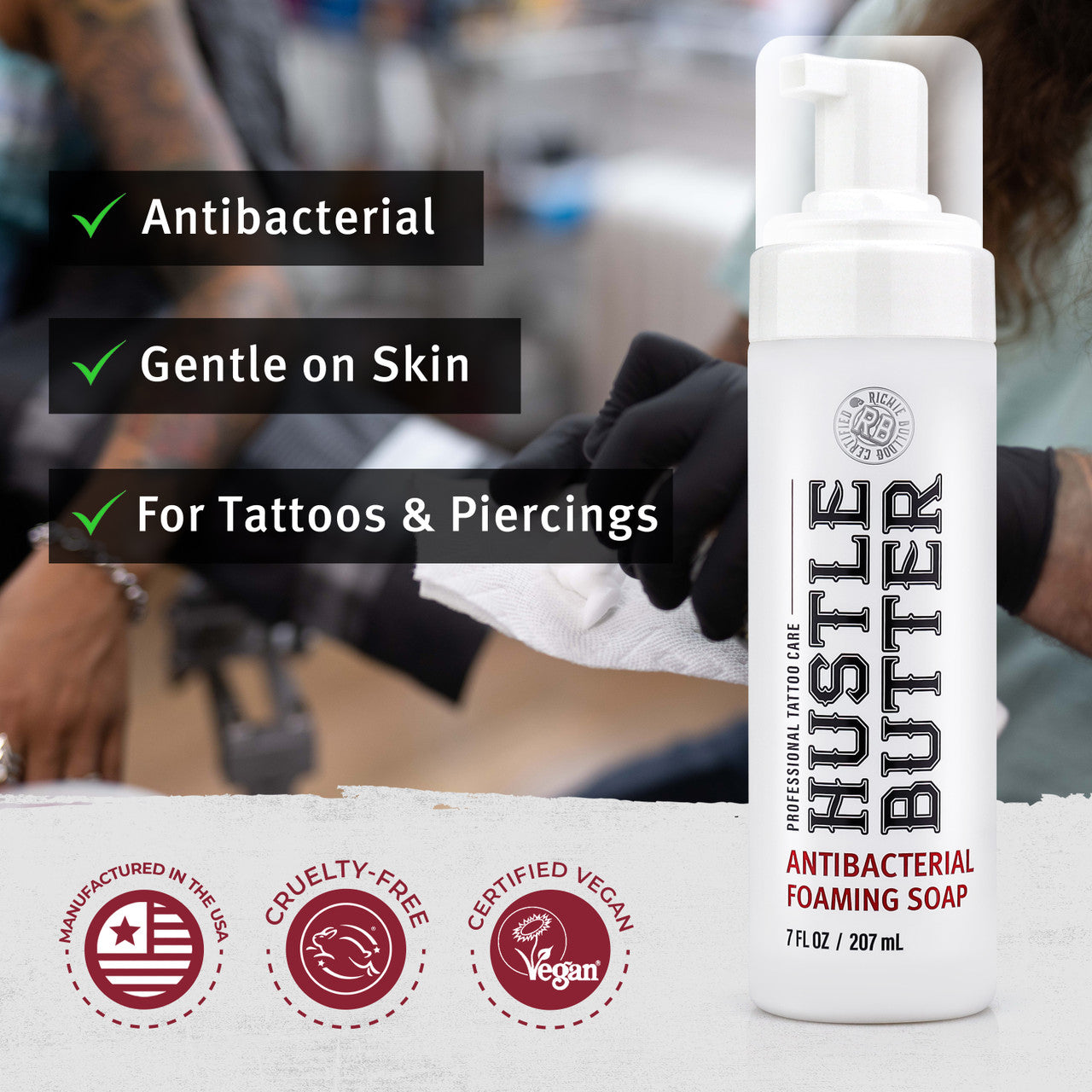Hustle Bubbles Antibacterial Foaming Soap Tattoo Wash and Tattoo Cleanser 7 FLZ - Green Soap Replacement